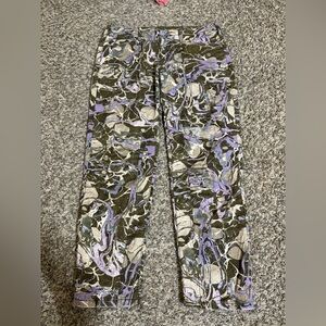 Pilcro Abstract Pattern Straight Leg Pants - Green, Purple, Cream